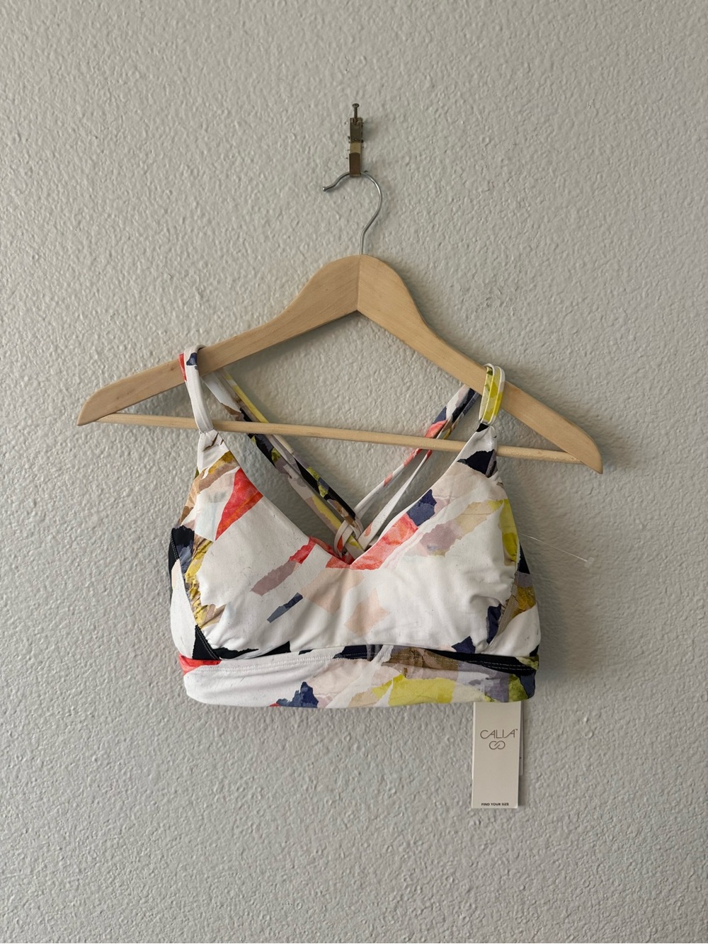 CALIA strappy back ruched bikini top collage pure white NWT size Medium